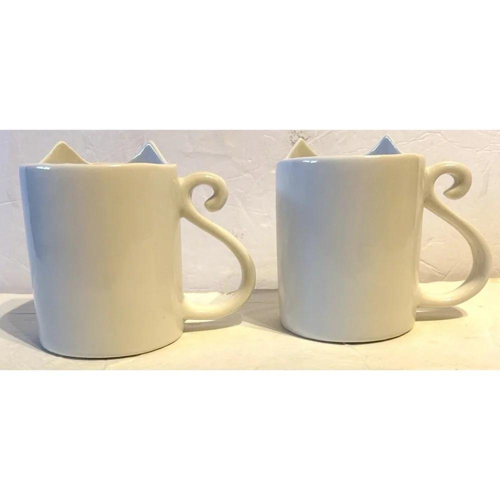 Cute Kitten Cat Mug Novelty Tail Handle Ceramic Kitschy Cup Lot Of 2